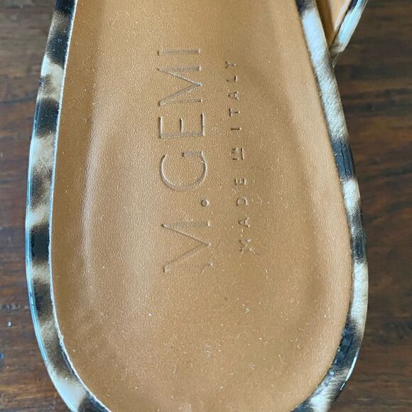 M Gemi Patent Leather Camel Leopard Print Slip-On Sandals Sz 8 (38.5) Italy EUC! - Picture 2 of 7